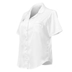 dames korte mouwen pyjama top in wit satijn met zak en relaxte pasvorm, ideaal voor nachtwear en loungewear.